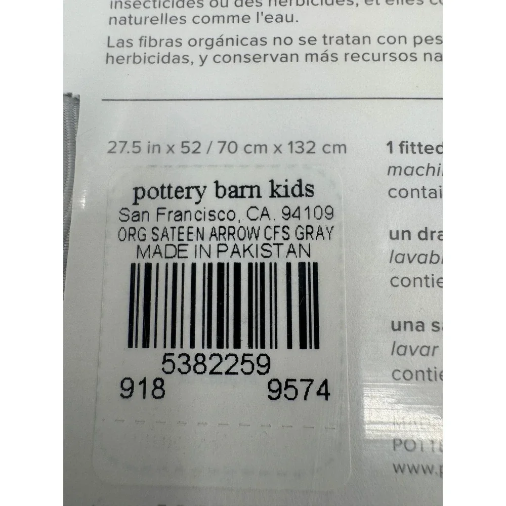 New Pottery Barn Baby Crib Fitted Sheet Gray Broken Arrow Organic Sateen Cotton